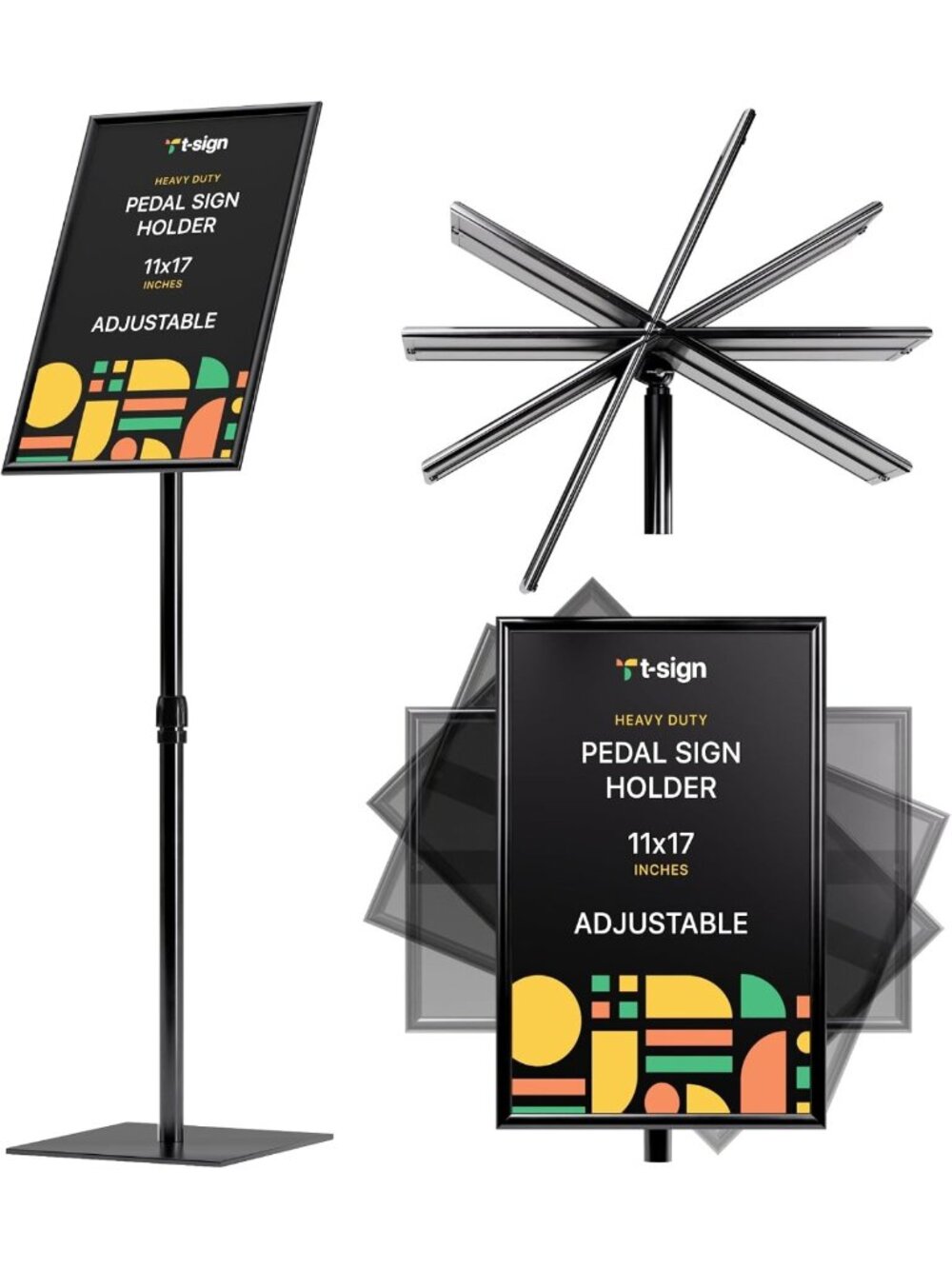 Adjustable Floor Sign Holder 31.5-48" - Heavy Duty Display Stand for 11x17 Signs